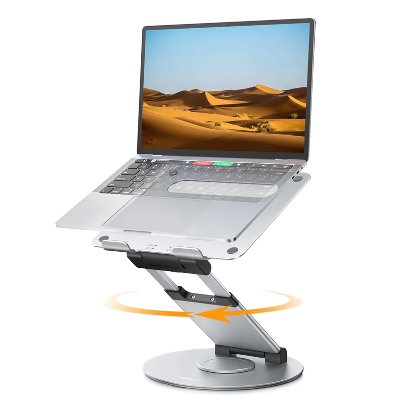 Nulaxy Telescopic 360 Rotating Laptop Stand for Desk Adjustable Height Swivel Pull Out Design Laptop Riser Holder Computer Stand Compatible with All MacBook Laptops up to 17", Sliver