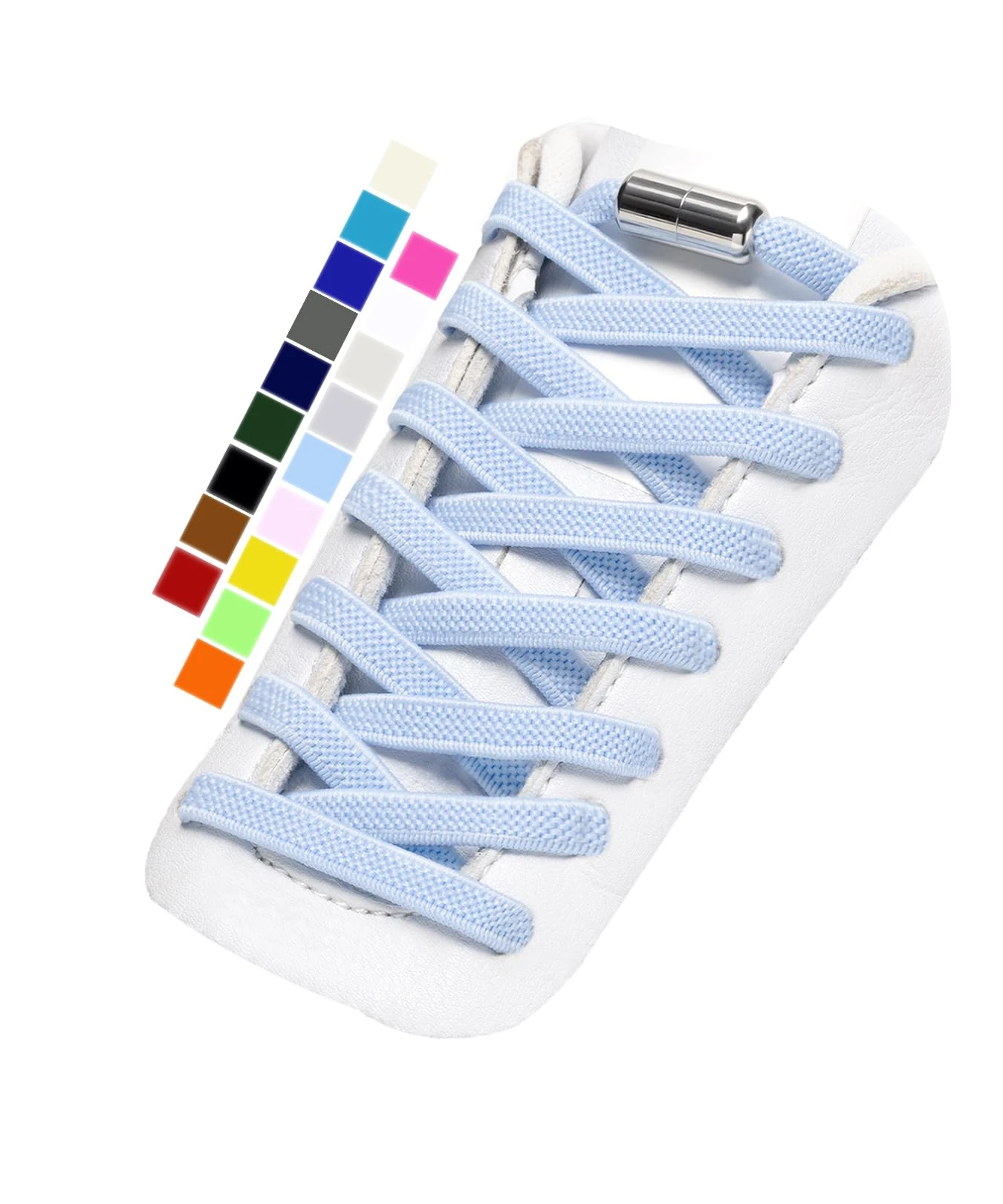 Stepace 2 Pairs Elastic Laces, Elasticated No Tie Flat Trainers Shoe Laces for Adults/Kids Light Blue