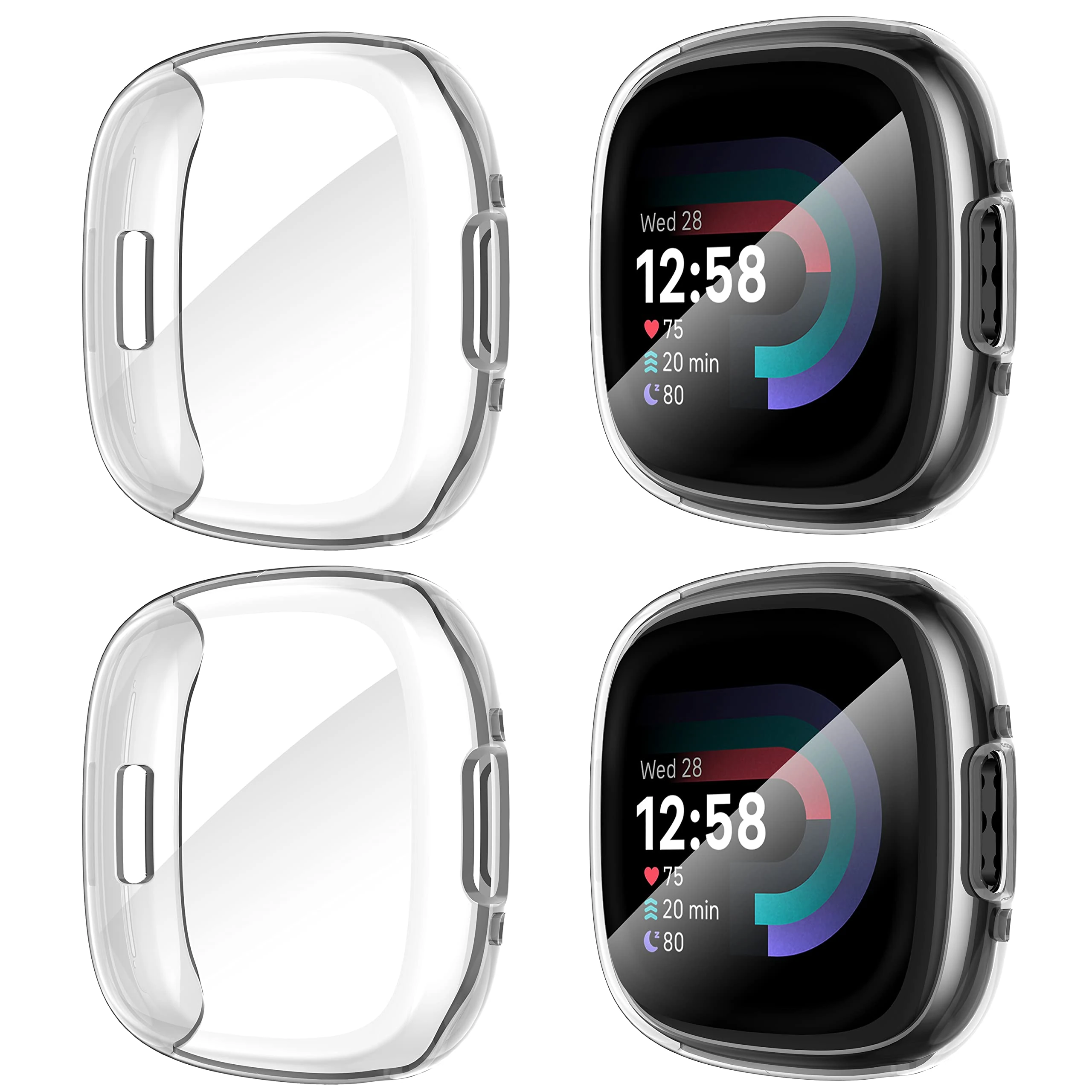 Diruite 4-Pack Cover for Fitbit Versa 4/Sense 2 Screen Protector Case,HD Shockproof Soft TPU Full Protection Scratch-Resistant,Clear&Clear&Clear&Clear