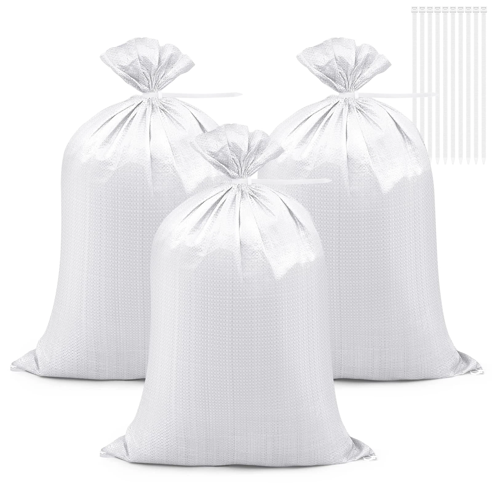 20 Pcs Sandbags for Flooding Heavy Duty Woven Gravel Bags Sandbags and 20 Pieces Ties Soil, Builders for Garden Rubbish Flood(White)