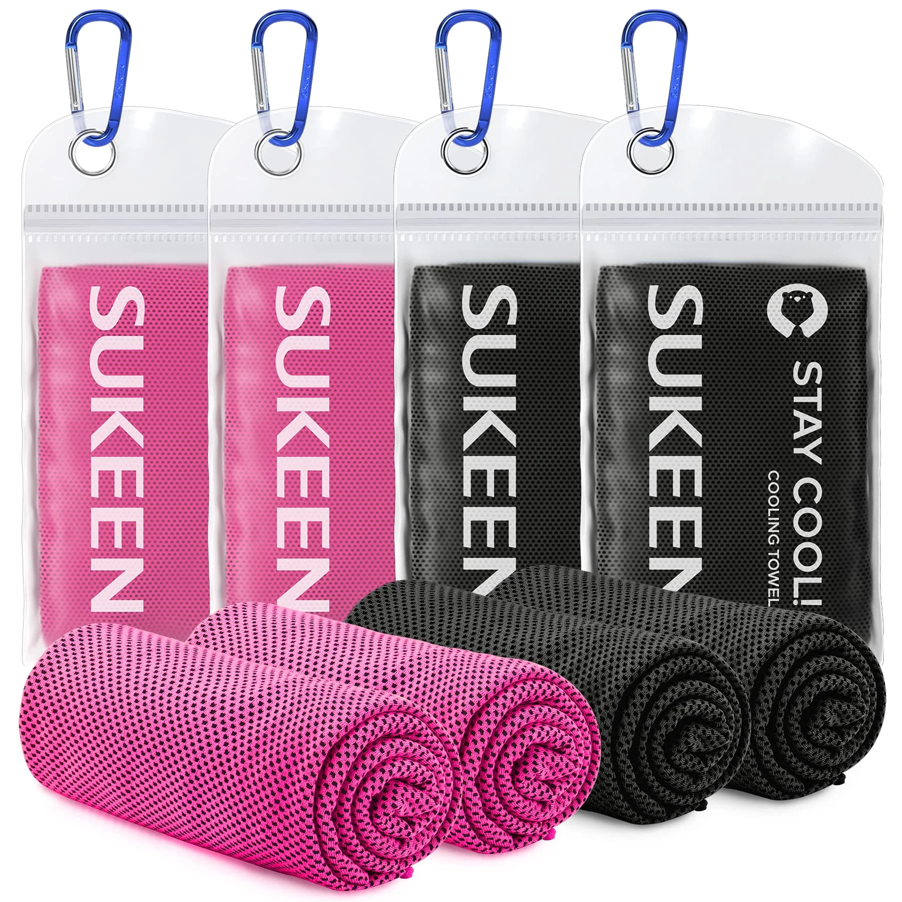 Sukeen Cooling Towel 4 pack, Coolings Towels for Neck Cool Towel for Instant Cooling Relief, Cold Towels for Hot Weather Cooling Scarf for Neck for Running Golf Hiking & Outdoors sports