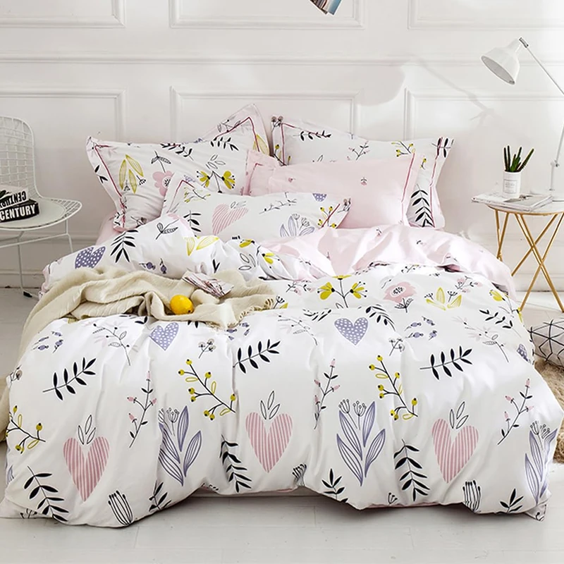 HighBuy Girls Duvet Cover Floral Aesthetic Coquette Bedding Set White Pink Premium Cotton Teens Flower Bedding Collection Soft Branches King Pink