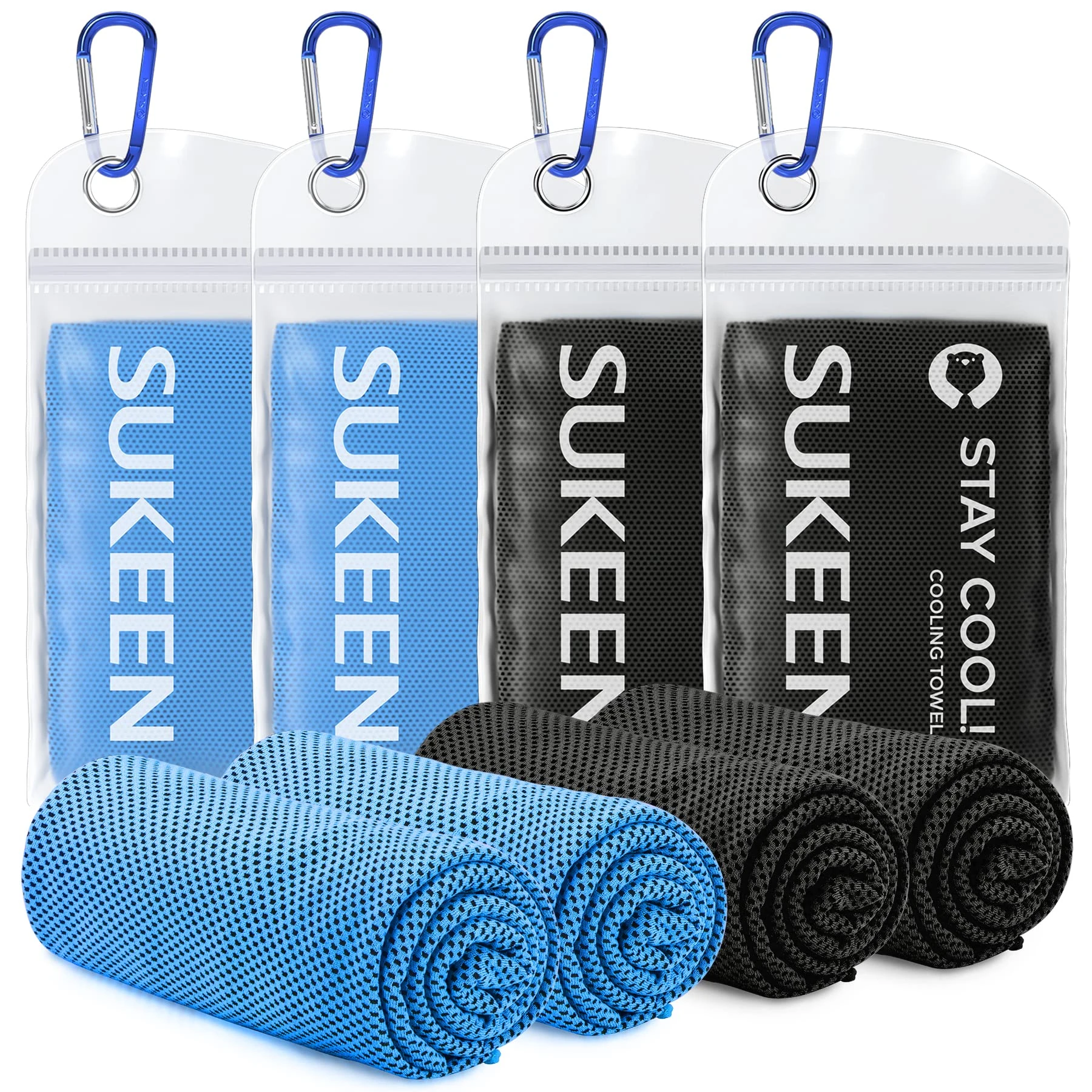 Sukeen Cooling Towel 4 pack, Coolings Towels for Neck Cool Towel for Instant Cooling Relief, Cold Towels for Hot Weather Cooling Scarf for Neck for Running Golf Hiking & Outdoors sports