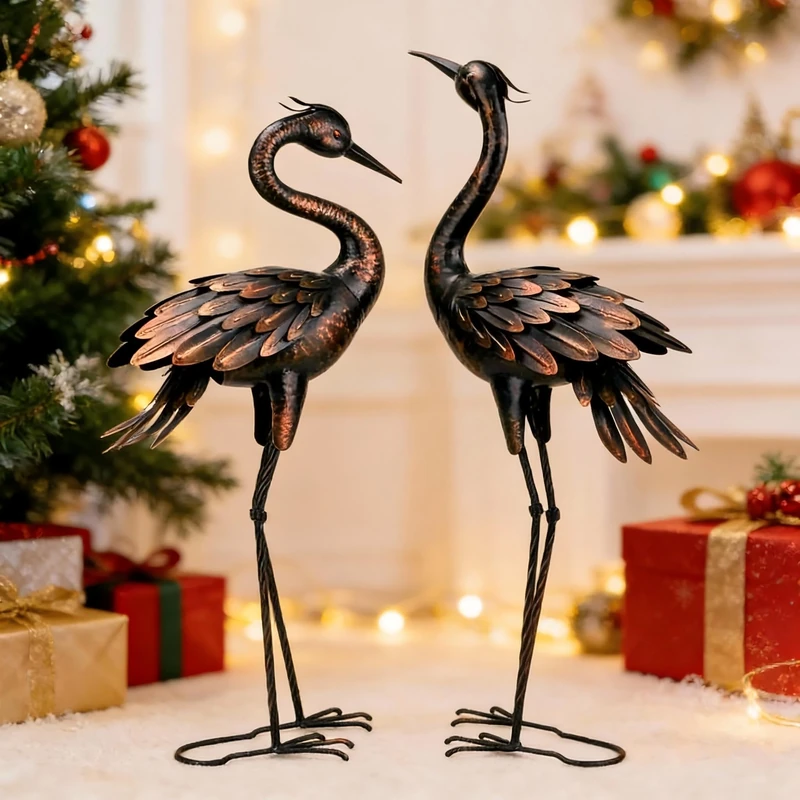 Shorayn Metal Crane Garden Statue, Garden Sculptures & Statues, Bronze Crane Ornaments Yard Art for Backyard Patio Lawn Decorations