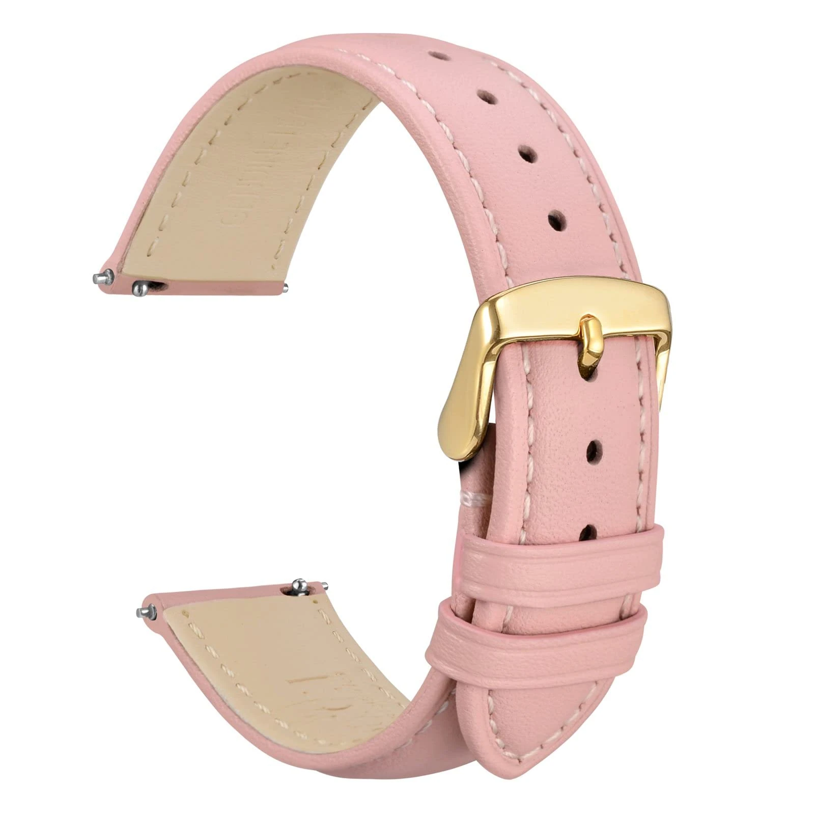 WOCCI 18mm Leather Watch Strap for Women, Quick Release Band, Gold Buckle (Pink)