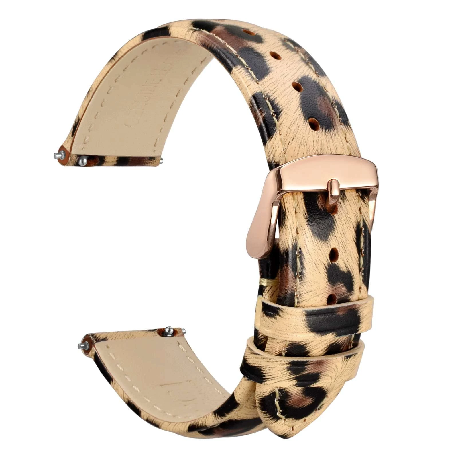 WOCCI 22mm Leather Watch Strap for Women with Floral Print, Quick Release Band, Rose Gold Buckle (Leopard)