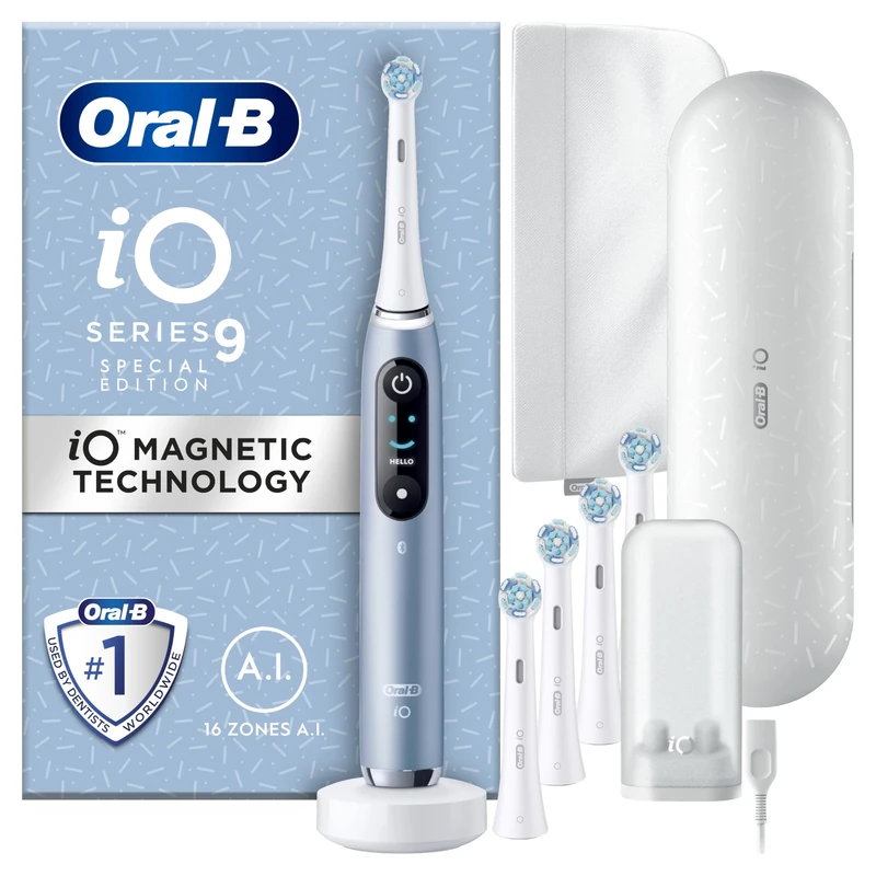 Oral-B iO9 Aqua Marine Electric Toothbrush + Oral-B iO Ultimate Clean White Toothbrush Heads x 5