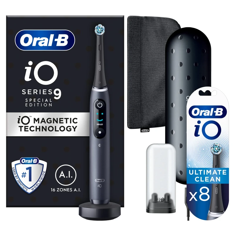 Oral-B iO9 Electric Toothbrush with Black Onyx Special Edition - Come As You are + Toothbrush Heads, Pack of 8 Counts