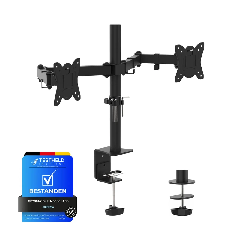 GRIFEMA Dual Monitor Arm for 13-32 inch Screens, Dual Monitor Stand for Desks Mount, Height Adjustable, Rotate 360° Tilt ±90° Swivel ±90° , VESA 75/100mm, MAX. 9KG, GB2001-2