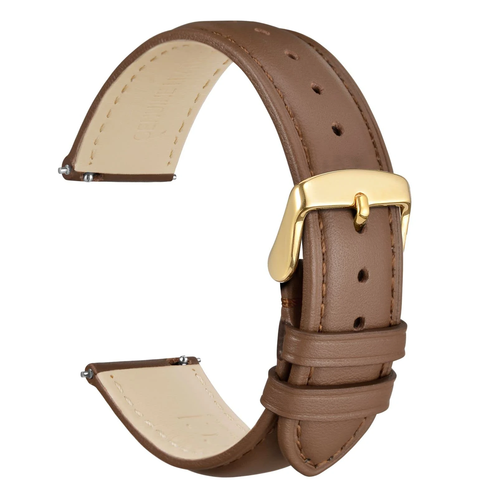 WOCCI 20mm Leather Watch Strap for Women and Men, Quick Release Band, Gold Buckle (Brown)