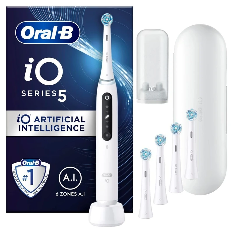 Oral-B iO5 White Electric Toothbrush + Oral-B iO Ultimate Clean White Toothbrush Heads x 5 - Image 1