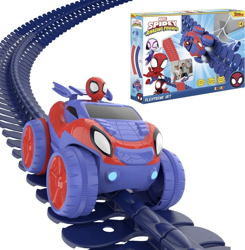 Smoby - Spidey - FleXtreme - 4m40 Car Circuit - 184 Flexible and Modular Tracks + 1 Spidey Vehicle with Light Effects - Batteries Included - From 4 Years Old