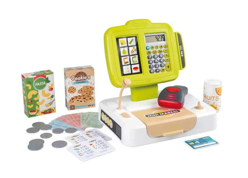 Smoby - Electronic supermarket cash register - game cash register with calculator function, light and sound sounds as well as many accessories, for children from 3 years