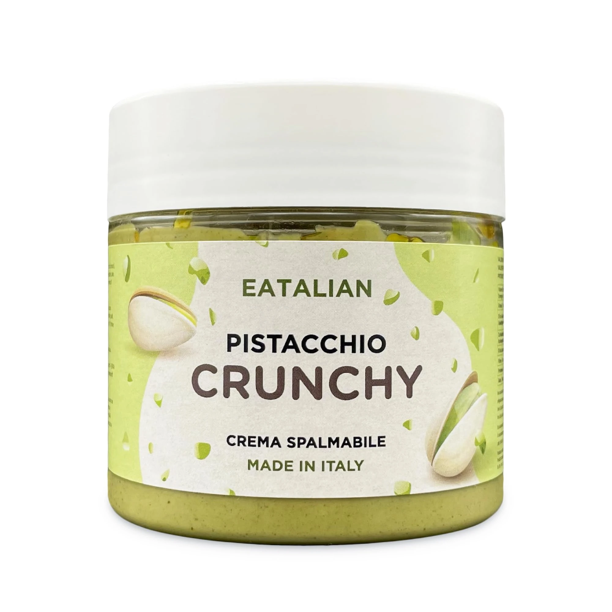 EATALIAN by AMZ BETTER Pistachio Cream CRUNCHY 200 gr, Spreadable Cream with Pistachio Granules, Sweet Taste, Ideal on Bread, for Filling Desserts, Ice Cream, Dubai Chocolate, Made in Italy