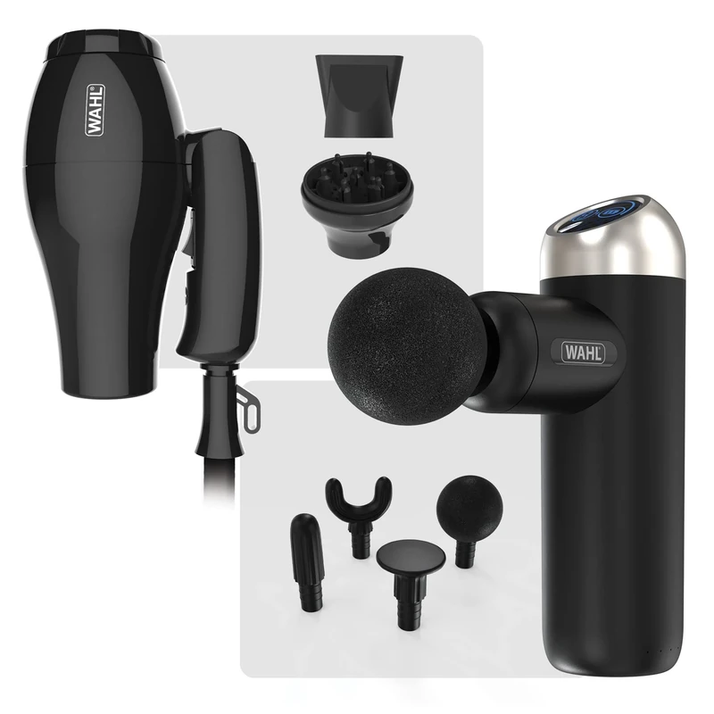 Hair Dryer Travel Black + Massager Mini Gun Cordless