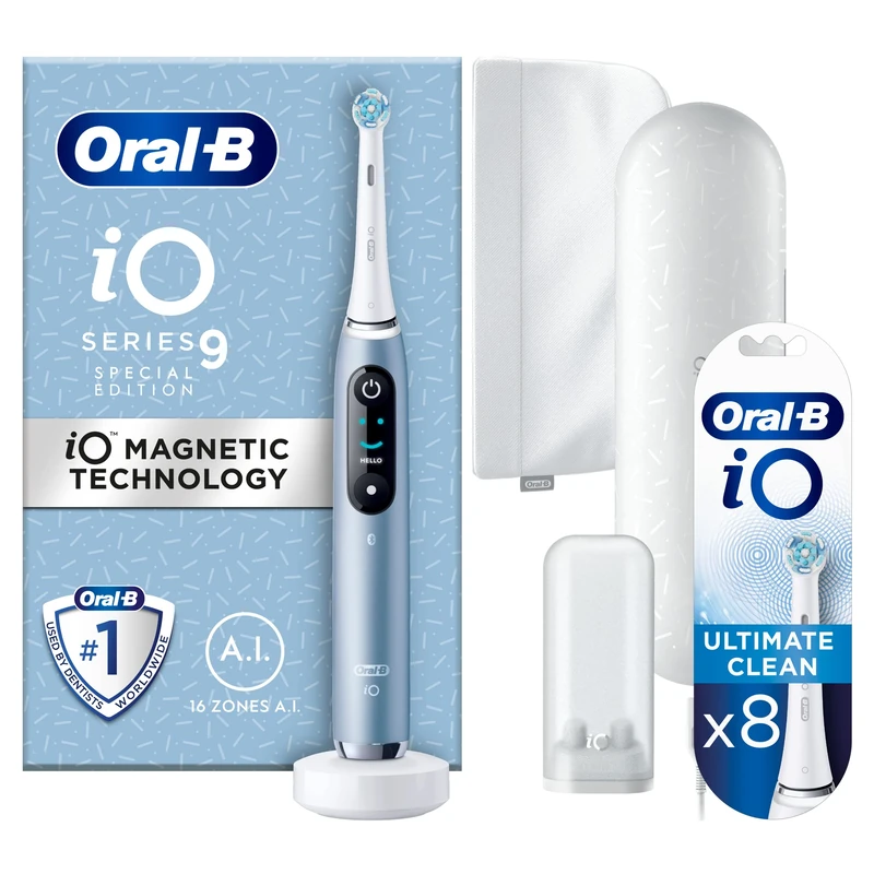 Oral-B iO9 Aqua Marine Special Edition - Come As You are + White Toothbrush Heads, Pack of 8 Counts