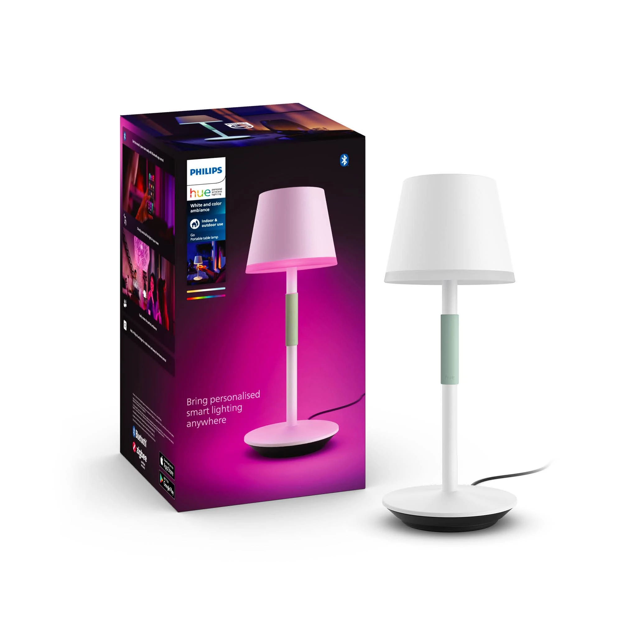 Philips Hue Go Smart Portable Table Lamp [Downlight - White] Rechargeable Lamp, White & Colour Ambiance LED with Bluetooth, for Home Indoor Living Room, Office, Bedroom Lighting