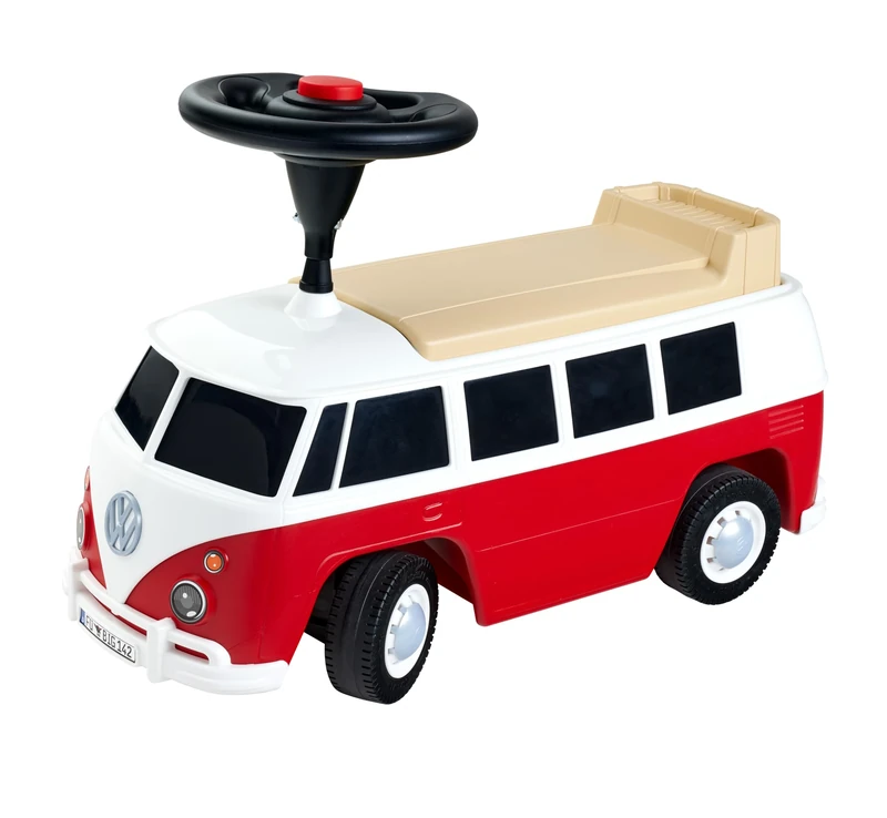BIG Baby VW RIDE_ON_TOY (Red/White) - Children's Vehicle for Toddlers from 18 Months, Volkswagen T1, Slide Car with Whisper Tyres, Horn & Towing Hitch, Made in Germany
