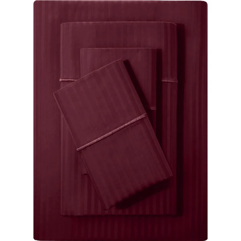 Feather & Stitch Split King Size Damask Bed Sheets|100% Soft Cotton Breathable BedSheet 5 Pc Set 18" Deep Pockets 500 TC Sateen Weave Striped Bedding Mattress Resort Hotel Luxury Decor|Burgundy