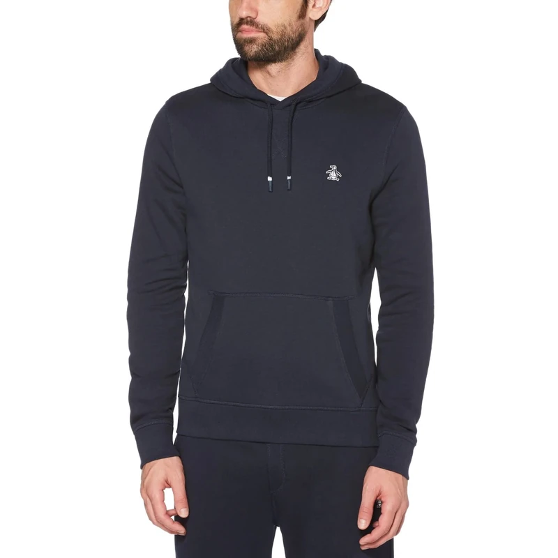 Original Penguin Mens L/S Sticker Pete Pullover Fleece Hoodie Sweatshirt, Dark Sapphire, M UK