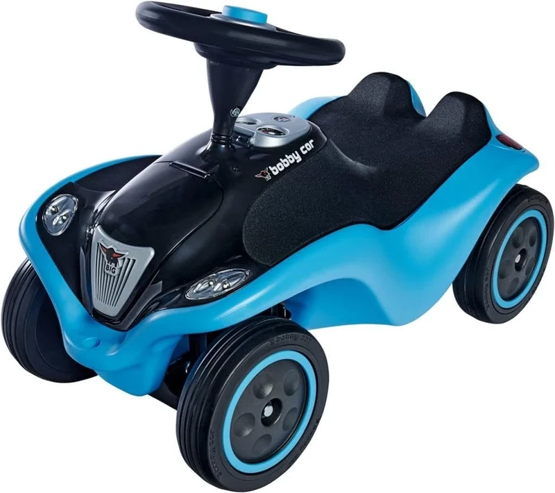BIG Bobby-Car Next, Deluxe Variant, Children's Vehicle with LED Front Headlight, Whisper Tyres and Soft Seat, Maximum Load 50 kg, Ride-On Vehicle for Children from 1 Year, Blue
