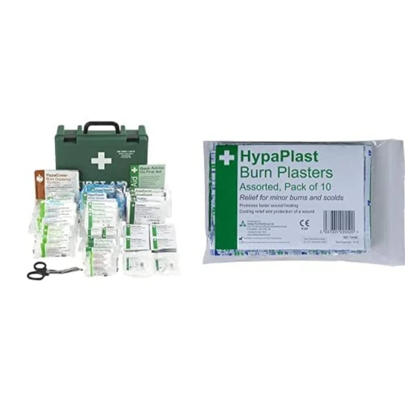 Economy Catering First Aid Kits, Medium with HypaPlast Burn Plasters, Pack of 10 (Assorted)