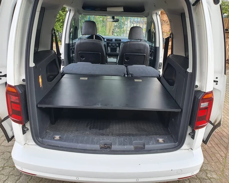 BREMER SITZBEZÜGE Multiflex Board Foldable Compatible with VW Caddy from 2003-2022 Bed Extension Camping Accessories Camper Bed Sleeping Pad Height Approx. 31 cm Including Consoles in Black