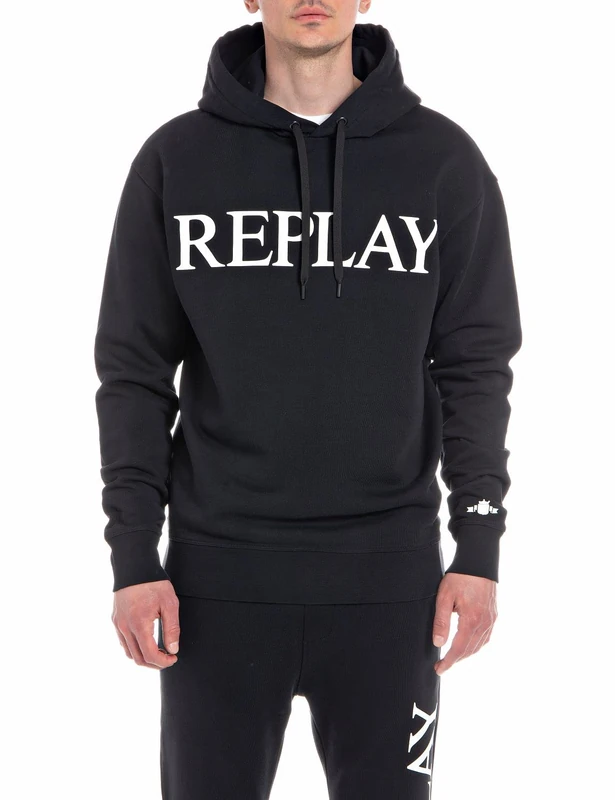 REPLAY Men's M6529 Hooded Sweatshirt, Black 098, XS