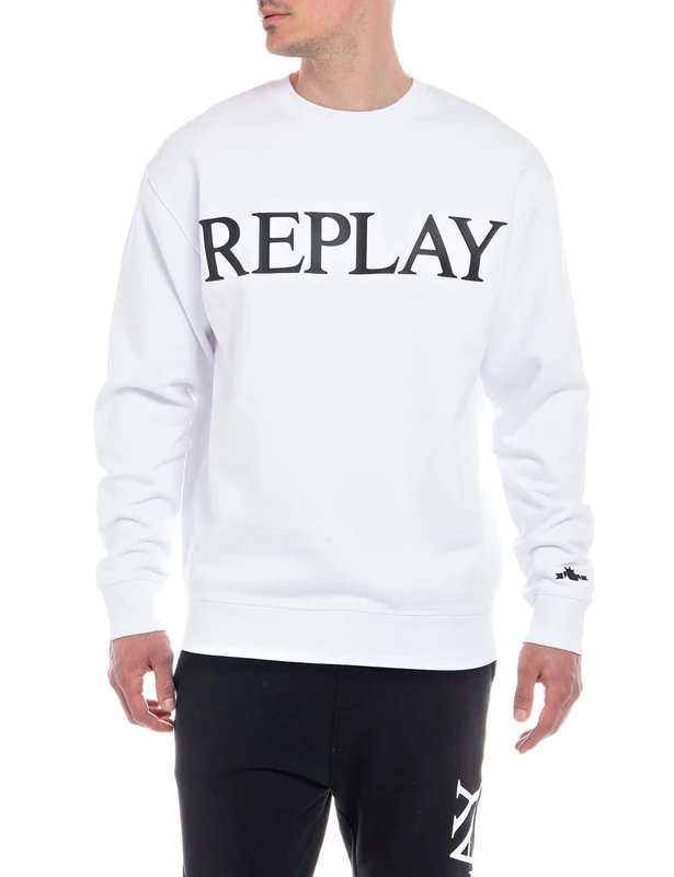 REPLAY Men's Sweatshirt 100% Cotton, Optical White 001 (White), 3XL