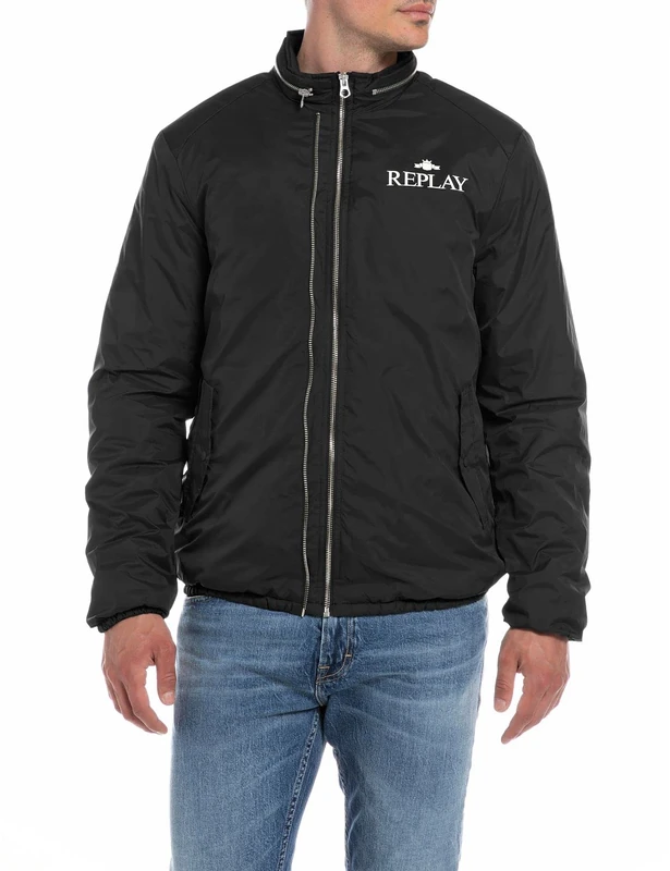 REPLAY Men's Jacket with Zipper, Black 098 (Black), S