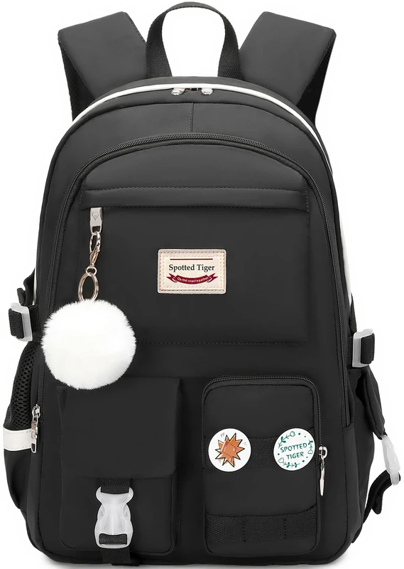 Spotted Tiger Girls Backpack Aesthetic Backpack for Teen Girls Cute School Bag Bookbag Anime School Backpack for Girls, Black, L, Aesthetic