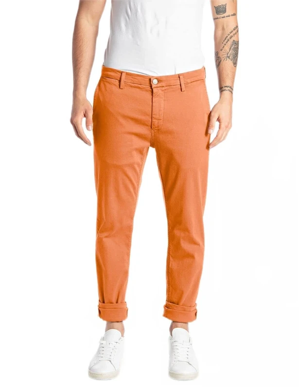 Replay Herren Chino Zeumar Slim-Fit Hyperflex X-Lite mit Stretch, Sunset Orange 844 (Orange), 38W / 34L
