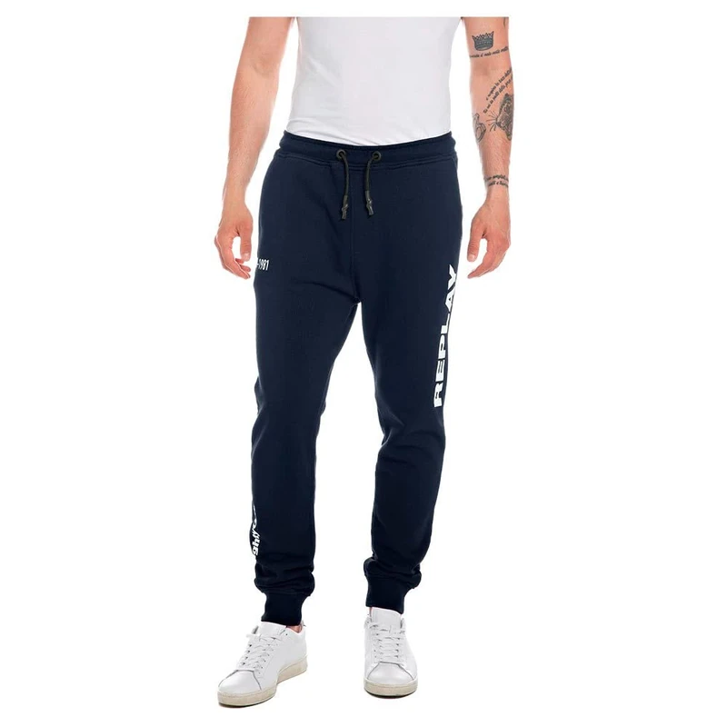 REPLAY Men's M9931 Cotton Fleece Slacks, Blue 085, XS