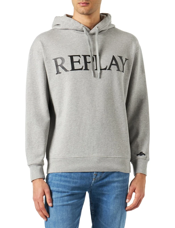 REPLAY Men's M6529 Hooded Sweatshirt, Melange Grey M08, 3XL