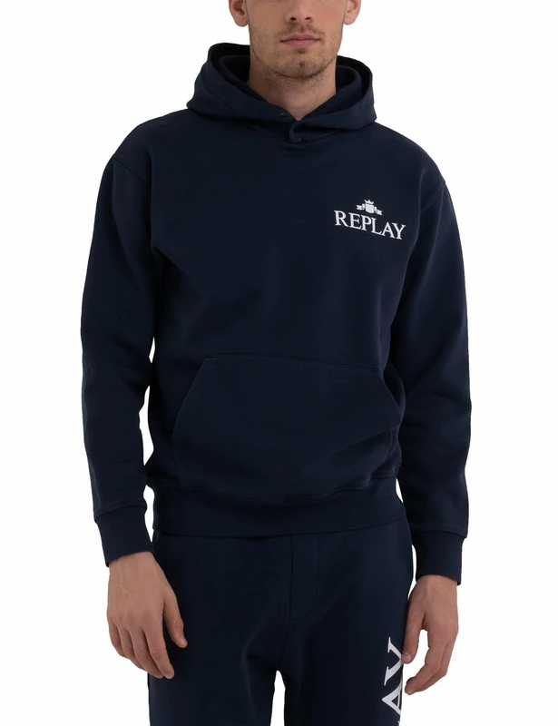 REPLAY Men's M6531 Hooded Sweatshirt, Blue. 085, XS
