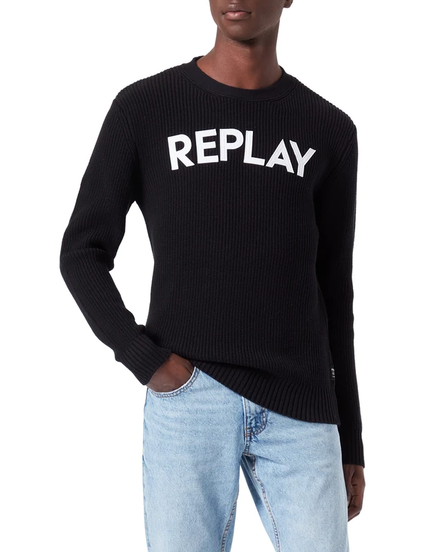 REPLAY Adult UK2763 Essential Sweater, Black 098, S