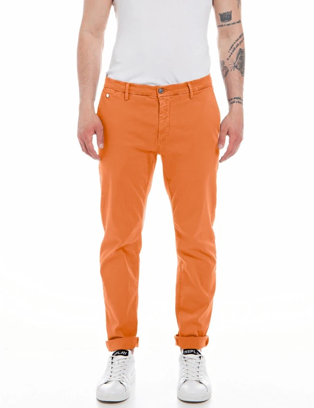 Replay Men's Hyperchino Benni Regular-Fit Hyperflex with Stretch, Orange (Sunset Orange 844), W32 x L30