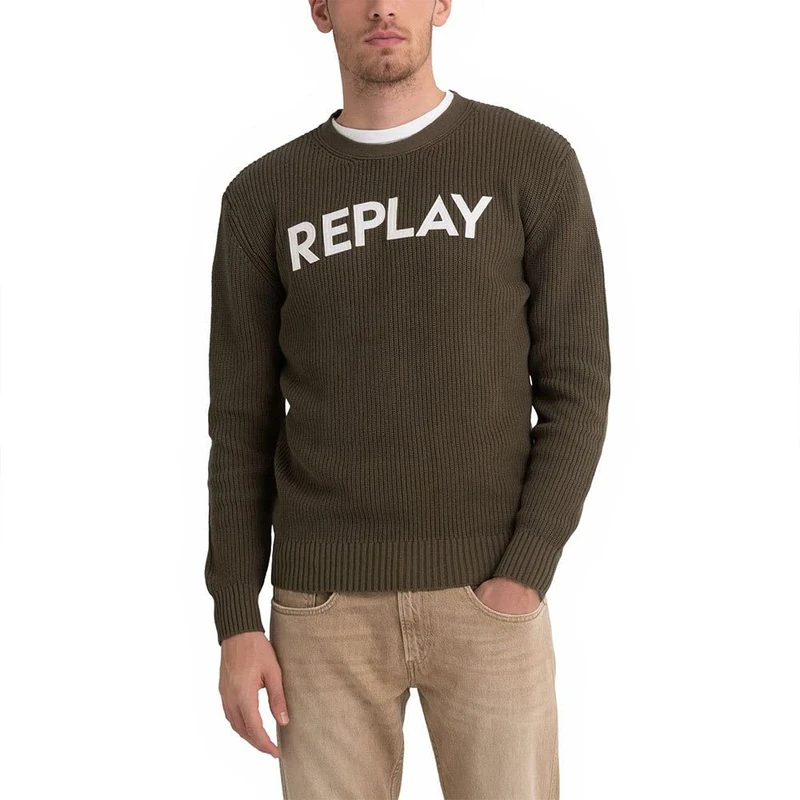 REPLAY Men's Uk2763 Sweater, 238 Army Green, X-Small