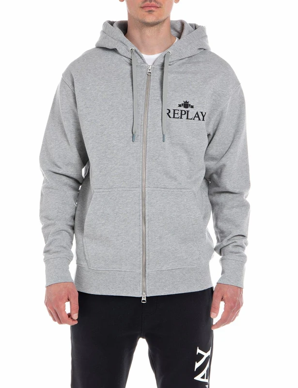 REPLAY Men's M6528 Hooded Sweatshirt, Melange Grey M08, XL