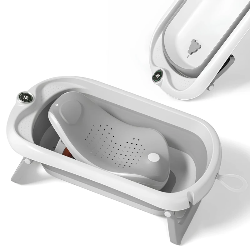 Baby Bath Tub with Non-Slip Bath Seat and Thermometer - Toddler Bath - Foldable Baby Bath - Newborn Bath - from Birth to 3 Years - Baby Bath Seat Up to 6 Months - Collapsible Baby Bath - Birth Gift - Image 1