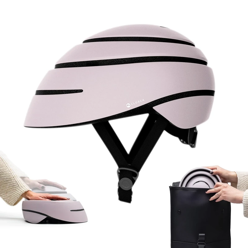 CLOSCA. Foldable helmet for bicycle and electric scooter. Lightweight, compact and certified. Urban unisex design for men and women. Adult bike helmet for cycling and city commuting.