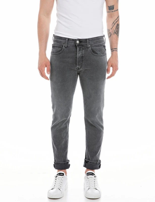 REPLAY Herren Jeans Grover Straight-Fit Recycled mit Stretch, Medium Grey 096 (Grau), 38W / 34L