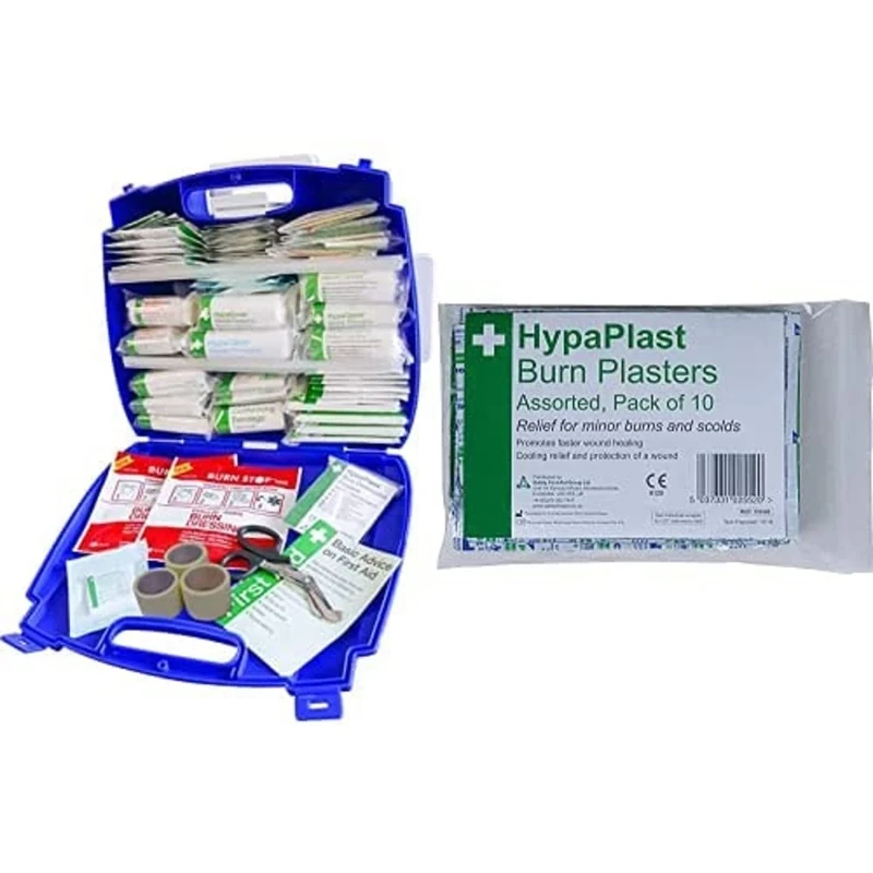 Evolution Plus Catering First Aid Kit BS 8599 Compliant, Large (Blue Case) with HypaPlast Burn Plasters, Pack of 10 (Assorted)