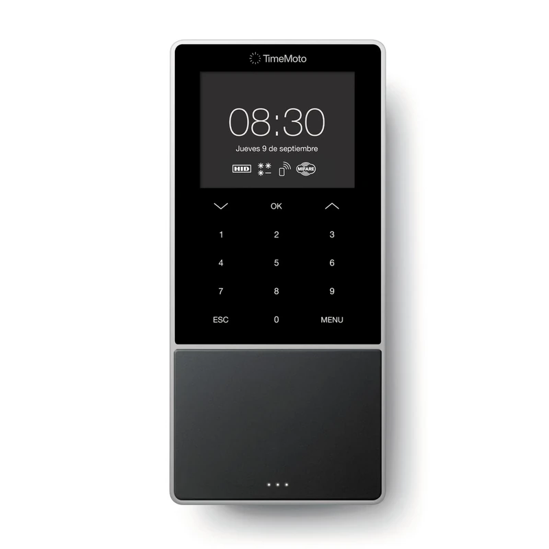 TimeMoto TM—818 MC Cloud-Based Employee Time Clock, Pairs with HID/Contactless Smart Access Cards, RFID Badge/Keyfob, PIN, 2,000 Users, Worked Hours Reporting, Timesheets, Wi-Fi, App for iOS/Android