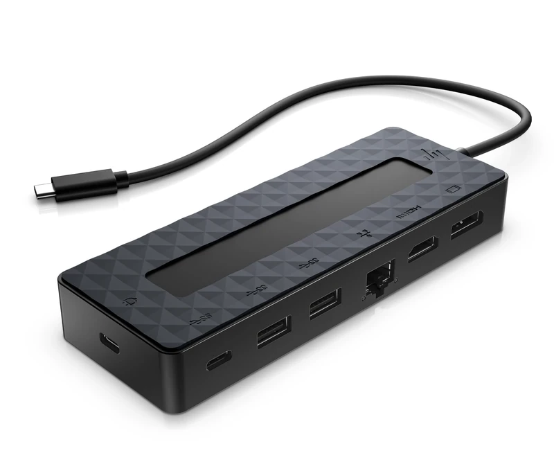 HP Interface Hub USB 3.2 Gen 1 (3.1 Gen 1) Type-C Black | Supports USB-C® compatible PC | 7 ports,1 power and data passthrough cable | Supports dual 4K displays via HDMI 2.0 | 1 Display Port