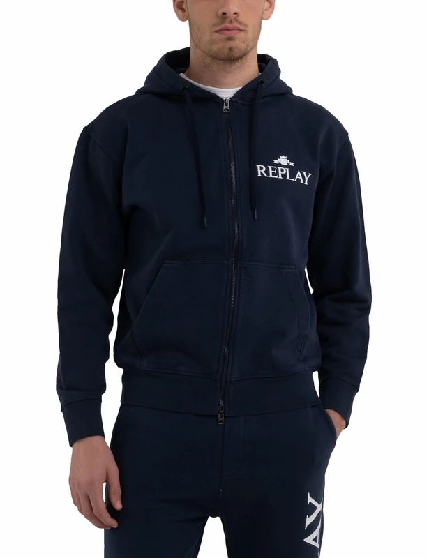 REPLAY Men's M6528 Hooded Sweatshirt, Blue. 085, XL
