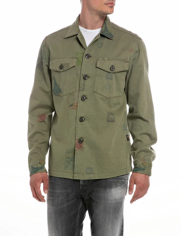 REPLAY Men's M8825M Shirt Jacket, Khaki Multicolour 010, XL