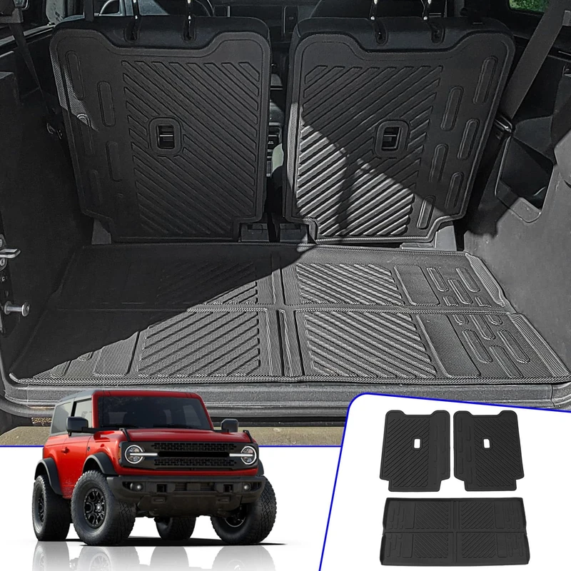 Rongtaod Fit 2021 2022 2023 Ford Bronco 2 Door Cargo Liner Trunk Mat TPE All Weather Back Seat Cover Backrest Protector Bronco Accessories (Trunk Mat+Backrest Mats)