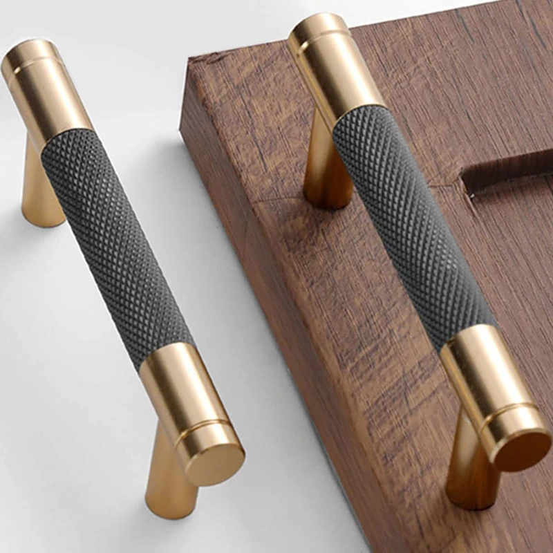 Gutuwellea 50 Pack 3 Inch 76 mm Knurled Cabinet Handles Cabinet Pulls Aluminum Handles Knurled Drawer Pulls Gold and Grey Oxidation Finish with Diamond Pattern 4" Length (3" Hole Center)