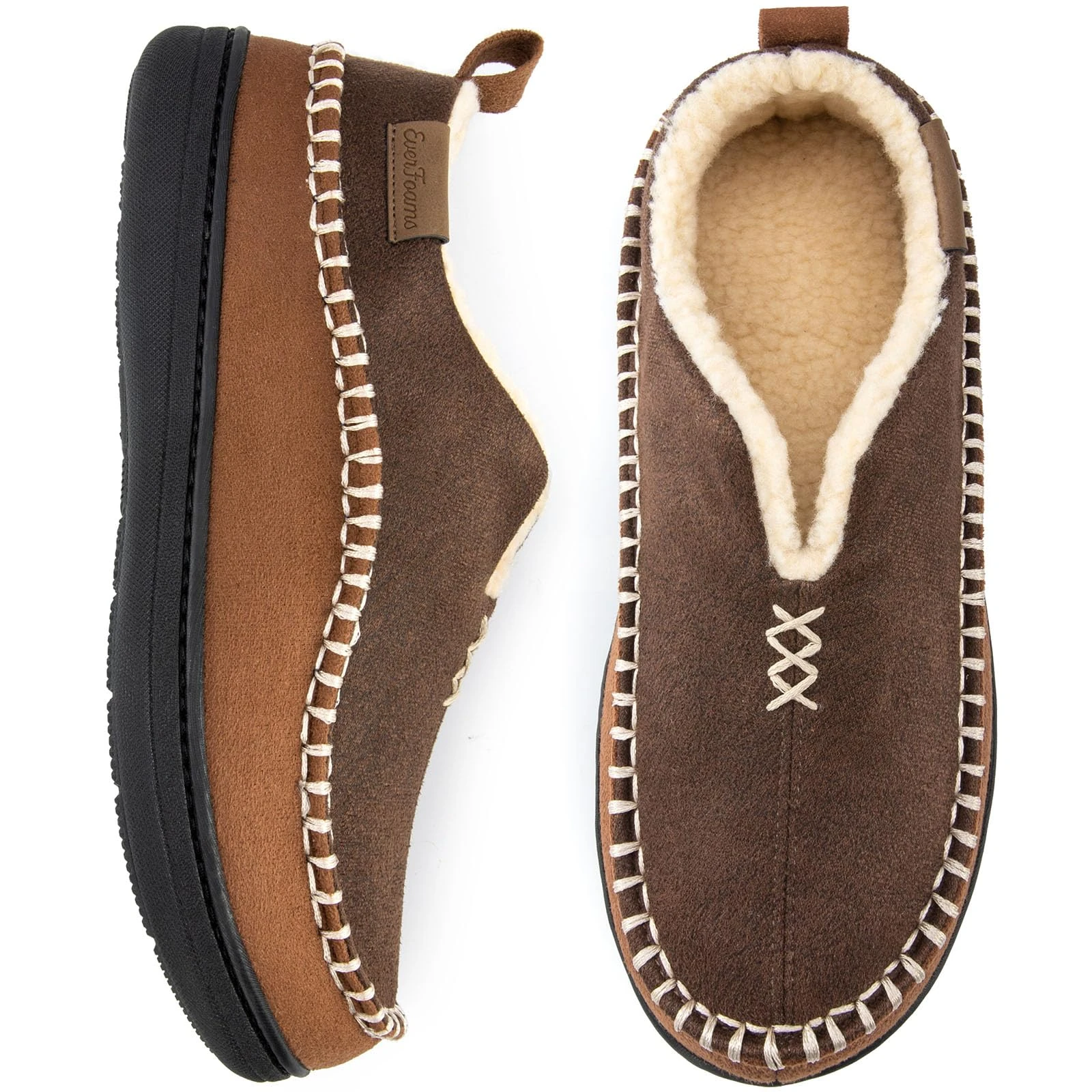 EverFoams Men's Micro Suede Memory Foam Moccasin Slippers with Fuzzy Sherpa Lining and Anti-skid Sole Coffee Size 7 UK